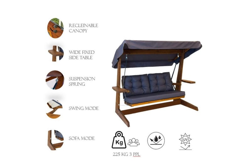 Puutarhan kolmoiskeinutuoli Viva Antrasiitti - Antrasiitti, 220 x 100 x 175 cm - Puutarhakalusteet - Ulkosohva & puutarhapenkki - Pihakeinu & puutarhakeinu - Riippusohva