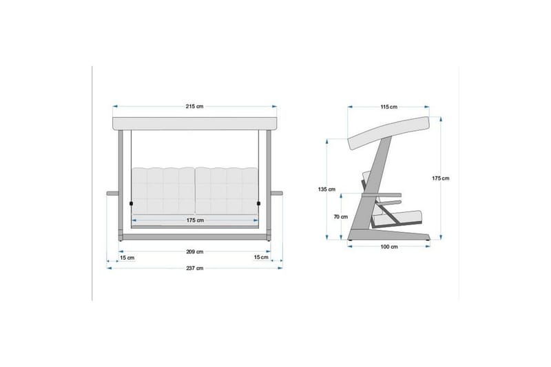 Puutarhan kolmoiskeinutuoli Viva Antrasiitti - Antrasiitti, 237 x 100 x 175 cm - Puutarhakalusteet - Ulkosohva & puutarhapenkki - Pihakeinu & puutarhakeinu - Riippusohva