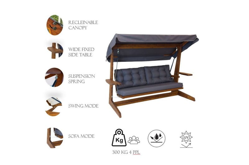 Puutarhan kolmoiskeinutuoli Viva Antrasiitti - Antrasiitti, 237 x 100 x 175 cm - Puutarhakalusteet - Ulkosohva & puutarhapenkki - Pihakeinu & puutarhakeinu - Riippusohva