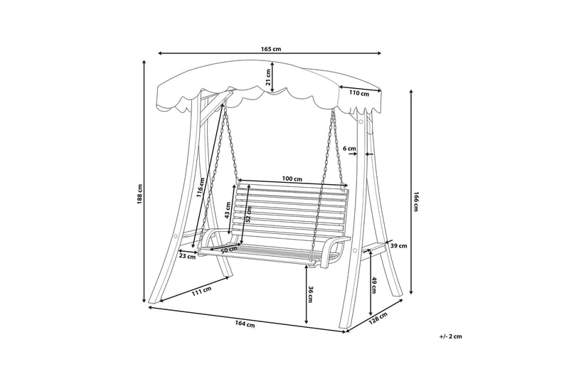 Riippusohva Andria 164 cm - Puutarhakalusteet - Ulkosohva & puutarhapenkki - Pihakeinu & puutarhakeinu