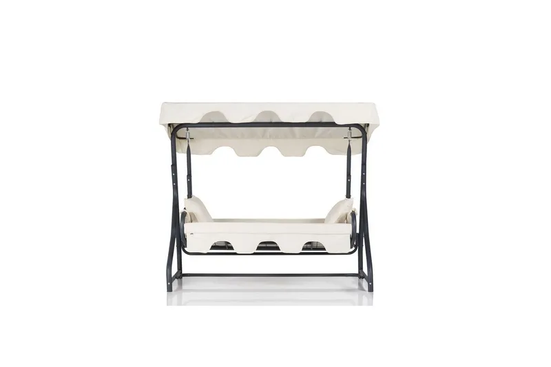 Puutarhan kolmoiskeinutuoli Gowanda (200 x 165 x 110 cm) Valkoinen - Valkoinen - Puutarhakalusteet - Ulkosohva & puutarhapenkki - Pihakeinu & puutarhakeinu