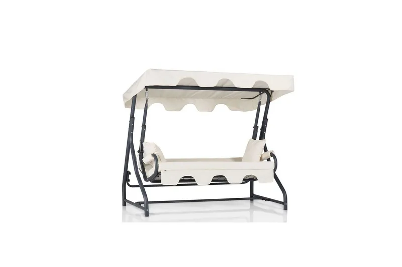 Puutarhan kolmoiskeinutuoli Gowanda (200 x 165 x 110 cm) Valkoinen - Valkoinen - Puutarhakalusteet - Ulkosohva & puutarhapenkki - Pihakeinu & puutarhakeinu