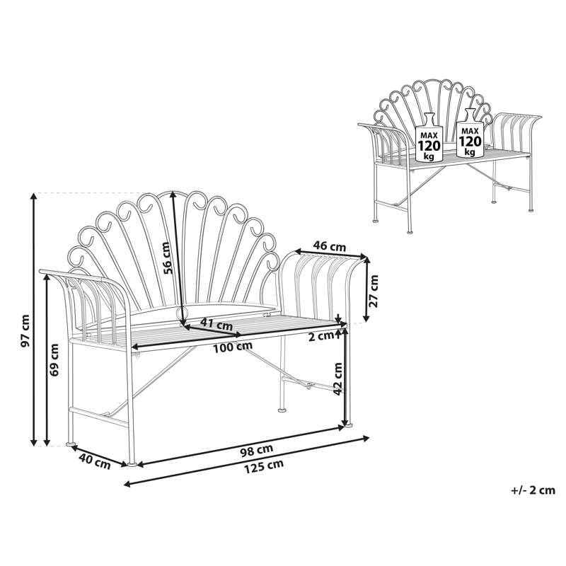Puutarhapenkki Cavinia 125 cm Rauta - Sininen - Puutarhakalusteet - Ulkosohva & puutarhapenkki - Puutarhapenkki & ulkopenkki