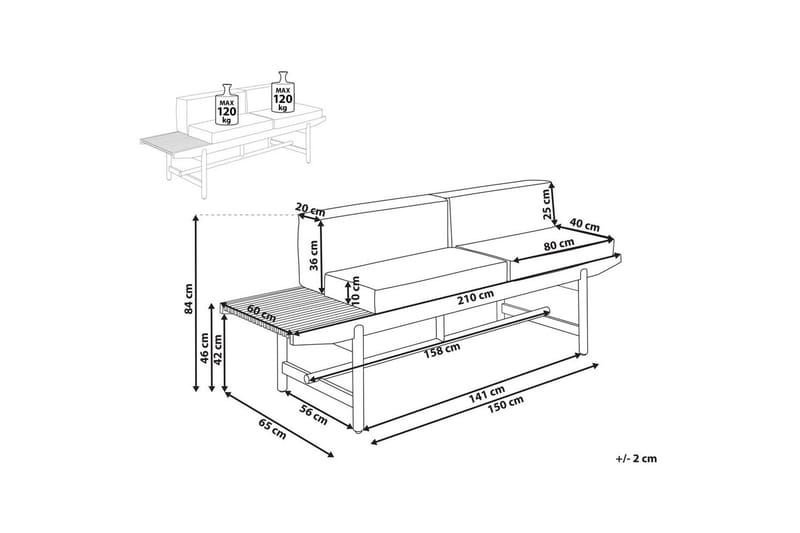 Puutarhapenkki Giaveno - 210x65x84 cm - Puutarhakalusteet - Ulkosohva & puutarhapenkki - Puutarhapenkki & ulkopenkki