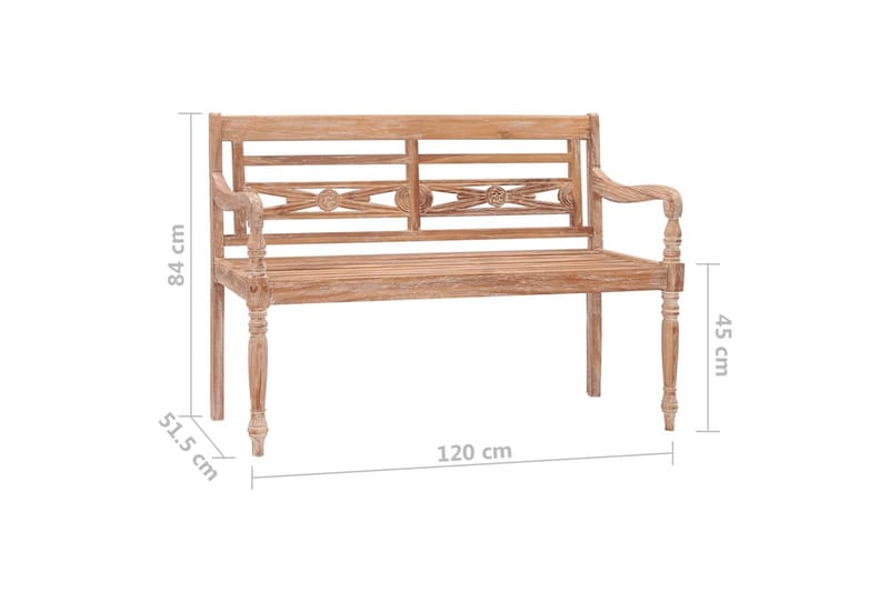 Batavia-penkki 120 cm valkopesty täysi tiikki - Ruskea - Puutarhapenkki & ulkopenkki