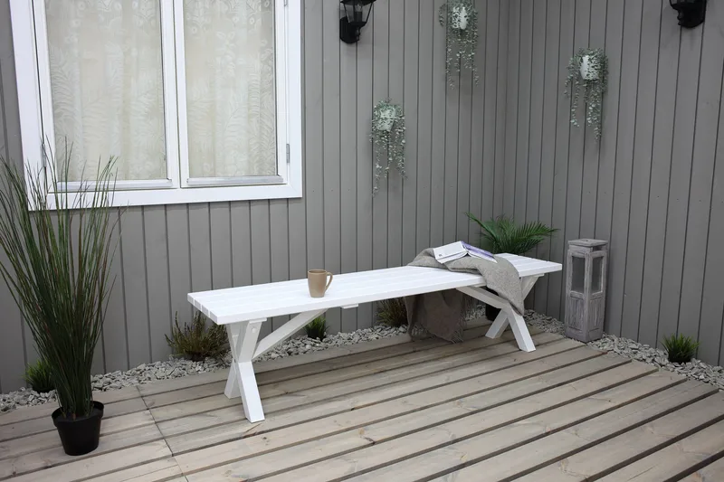 Istuinpenkki Scottsdale 180 cm - Valkoinen - Puutarhakalusteet - Ulkosohva & puutarhapenkki - Puutarhapenkki & ulkopenkki