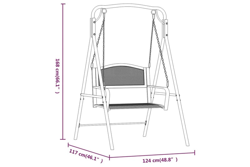 Keinupenkki 124 cm musta teräs - Musta - Puutarhapenkki & ulkopenkki