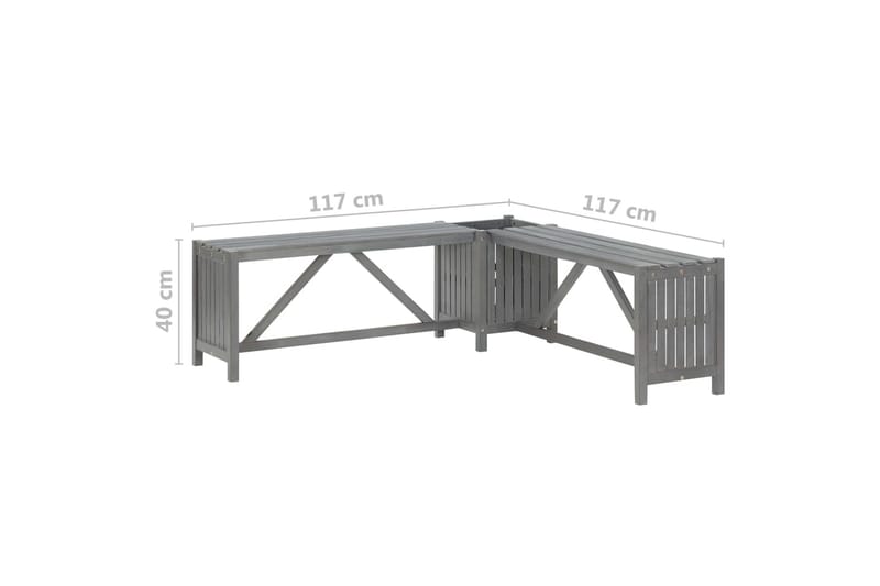 Kulmapenkki kukkalaatikolla 117 cm täysi akaasiapuu harmaa - Harmaa - Puutarhakalusteet - Ulkosohva & puutarhapenkki - Puutarhapenkki & ulkopenkki
