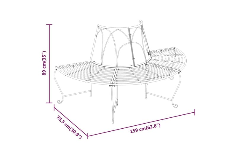 Puolipyöreä puunympäryspenkki 159 cm musta teräs - Musta - Puutarhapenkki & ulkopenkki