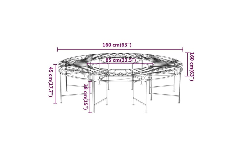 Puunympäryspenkki 160 cm musta teräs - Musta - Puutarhakalusteet - Ulkosohva & puutarhapenkki - Puutarhapenkki & ulkopenkki