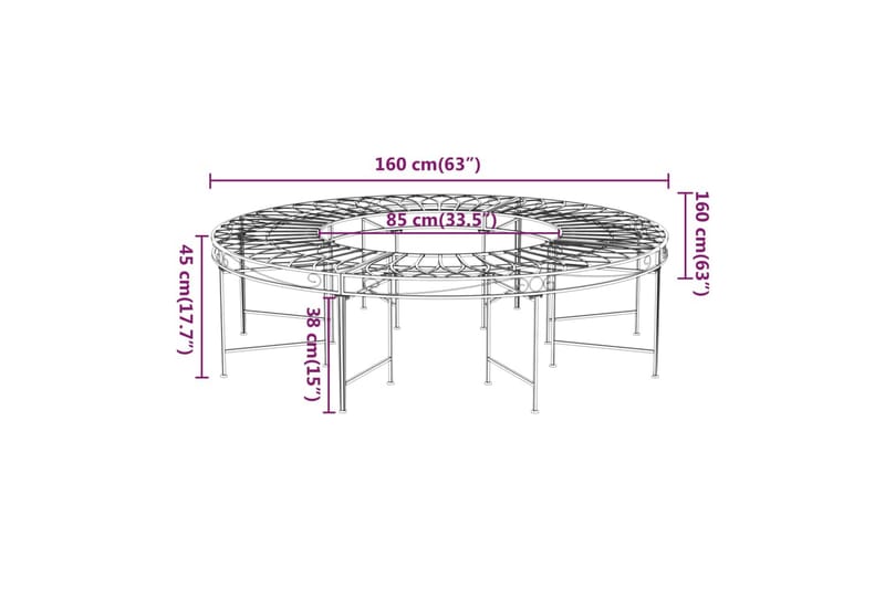 Puunympäryspenkki 160 cm musta teräs - Musta - Puutarhapenkki & ulkopenkki