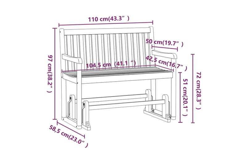 Puutarhan keinupenkki 110 cm täysi akasiapuu - Ruskea - Puutarhapenkki & ulkopenkki