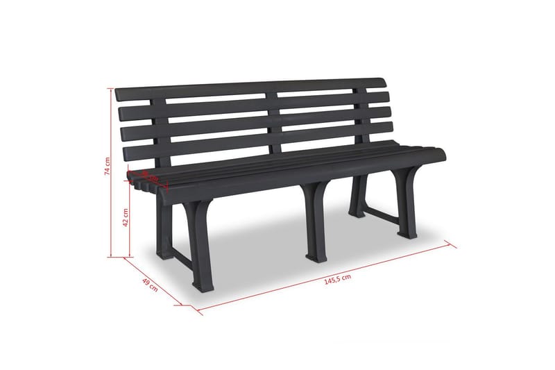 Puutarhapenkki 145,5 cm muovi antrasiitti - Antrasiitti - Puutarhakalusteet - Ulkosohva & puutarhapenkki - Puutarhapenkki & ulkopenkki