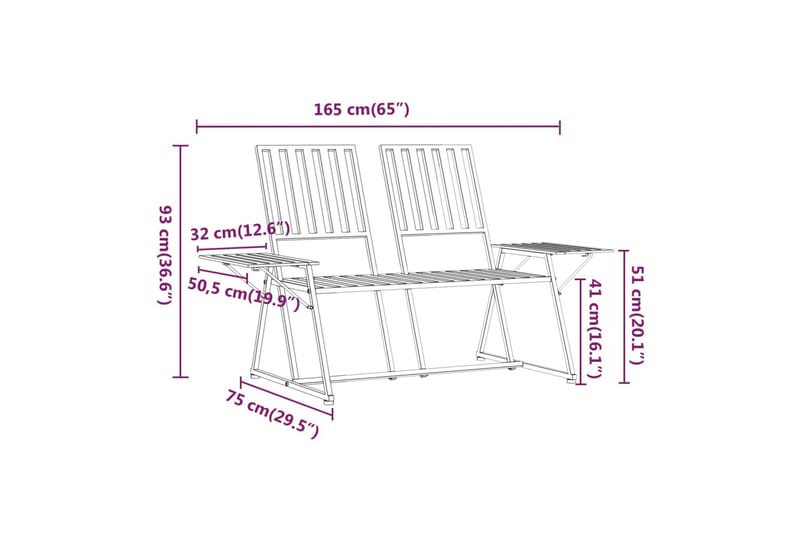 Puutarhapenkki 2:n ist 165 cm Teräs - Musta - Puutarhapenkki & ulkopenkki