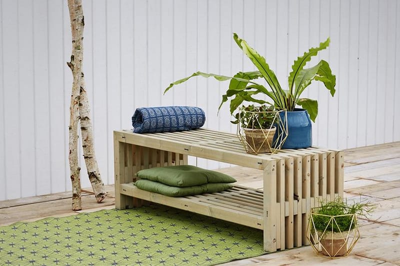 Rustik Rimapenkki Design 138x49x45cm hyllyllä - ajopuu - Puutarhakalusteet - Ulkosohva & puutarhapenkki - Puutarhapenkki & ulkopenkki