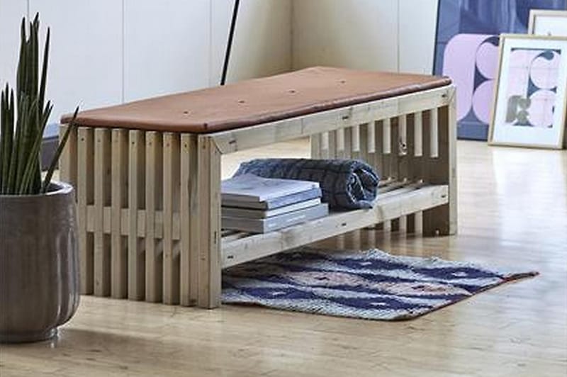 Rustik Rimapenkki Design 138x49x45cm hyllyllä - ajopuu - Puutarhakalusteet - Ulkosohva & puutarhapenkki - Puutarhapenkki & ulkopenkki