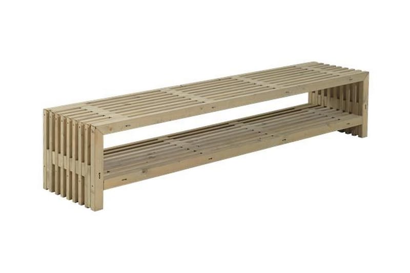 Rustik Rimapenkki Design 218x49x45cm hyllyllä - ajopuu - Puutarhakalusteet - Ulkosohva & puutarhapenkki - Puutarhapenkki & ulkopenkki