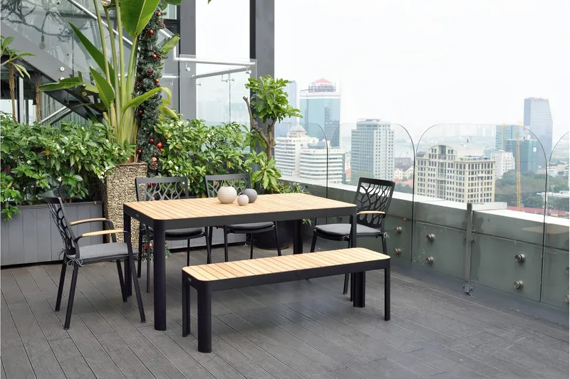 Ulkopenkki Portals 143 cm - Musta/Puu - Puutarhakalusteet - Ulkosohva & puutarhapenkki - Puutarhapenkki & ulkopenkki