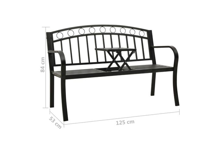 Puutarhapenkki pöydällä 125 cm teräs musta - Musta - Puutarhapenkki & ulkopenkki