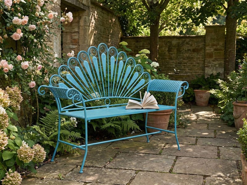 Puutarhapenkki Pavia 146 cm Rauta - Sininen - Puutarhakalusteet - Ulkosohva & puutarhapenkki - Puutarhapenkki & ulkopenkki