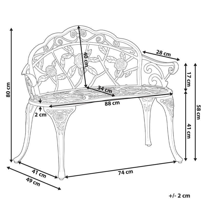 Puutarhapenkki Piura 88 cm Alumiini - Valkoinen - Puutarhakalusteet - Ulkosohva & puutarhapenkki - Puutarhapenkki & ulkopenkki