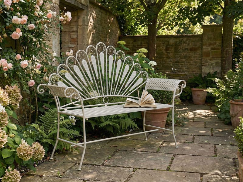 Puutarhapenkki Pavia 146 cm Rauta - Valkoinen - Puutarhakalusteet - Ulkosohva & puutarhapenkki - Puutarhapenkki & ulkopenkki