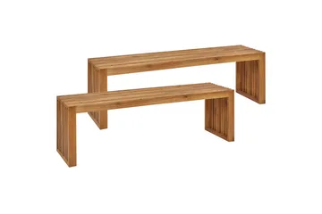 Set med 2 trädgårdsbänkar Beliani Sulzano Light wood - Puutarhakalusteet - Ulkosohva & puutarhapenkki - Puutarhapenkki & ulkopenkki