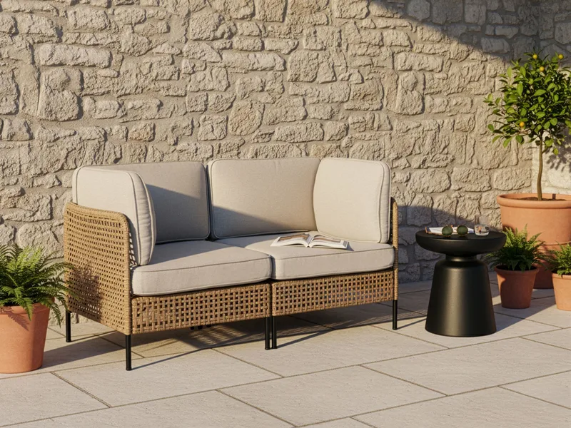 Sohva ulos 2-istuttava Omegana polyrottinki - Beige/musta - Puutarhakalusteet - Parveke - Parvekekalusteet - Parvekesohva