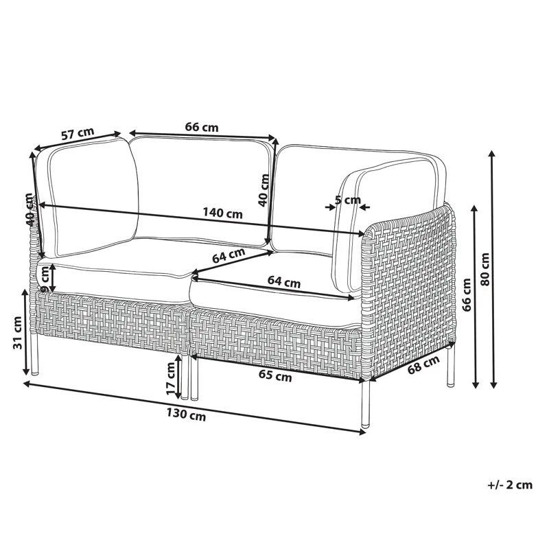 Sohva ulos 2-istuttava Omegana polyrottinki - Beige/musta - Puutarhakalusteet - Parveke - Parvekekalusteet - Parvekesohva