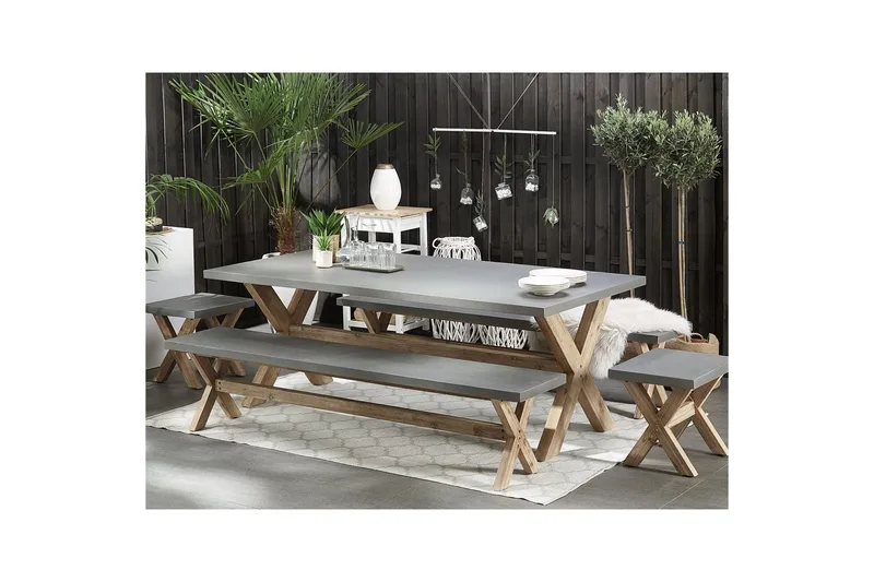 Trädgårdsbänk Beliani Olbia Grå/ljust trä Grey||Light wood - Puutarhakalusteet - Ulkosohva & puutarhapenkki - Puutarhapenkki & ulkopenkki
