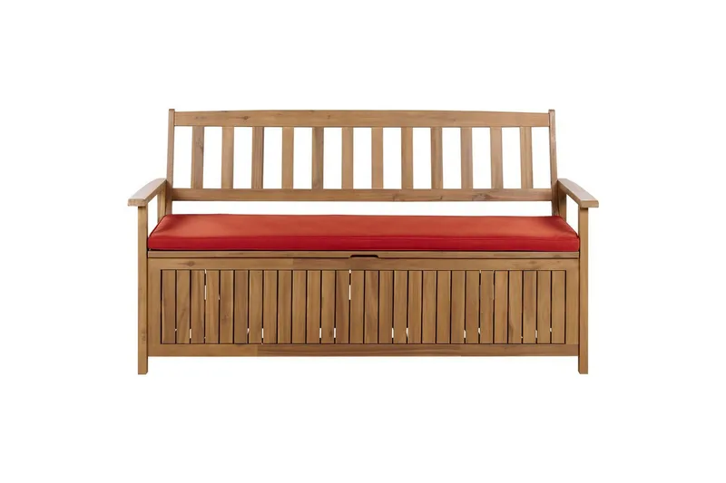 Trädgårdsbänk med dyna Beliani Sovana Ljus trä/beige/grå, 160 cm Light wood||Red - Puutarhakalusteet - Ulkosohva & puutarhapenkki - Puutarhapenkki & ulkopenkki