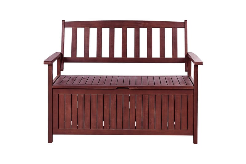 Trädgårdsbänk med dyna Beliani Sovana Mörk trä/vit, 120 cm Brown||Grey - Puutarhakalusteet - Ulkosohva & puutarhapenkki - Puutarhapenkki & ulkopenkki