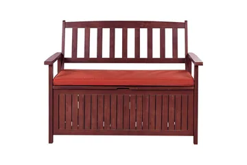 Trädgårdsbänk med dyna Beliani Sovana Mörk trä/vit, 120 cm Brown||Red - Puutarhakalusteet - Ulkosohva & puutarhapenkki - Puutarhapenkki & ulkopenkki