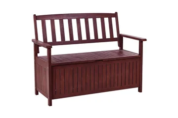 Trädgårdsbänk med dyna Beliani Sovana Mörk trä/vit, 120 cm Brown||Red - Puutarhakalusteet - Ulkosohva & puutarhapenkki - Puutarhapenkki & ulkopenkki