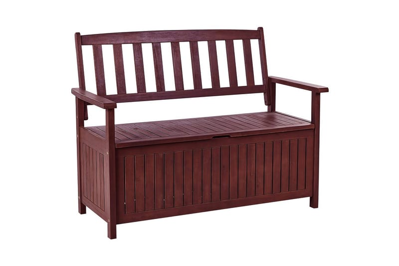 Trädgårdsbänk med dyna Beliani Sovana Mörk trä/vit, 120 cm Brown||Red - Puutarhakalusteet - Ulkosohva & puutarhapenkki - Puutarhapenkki & ulkopenkki