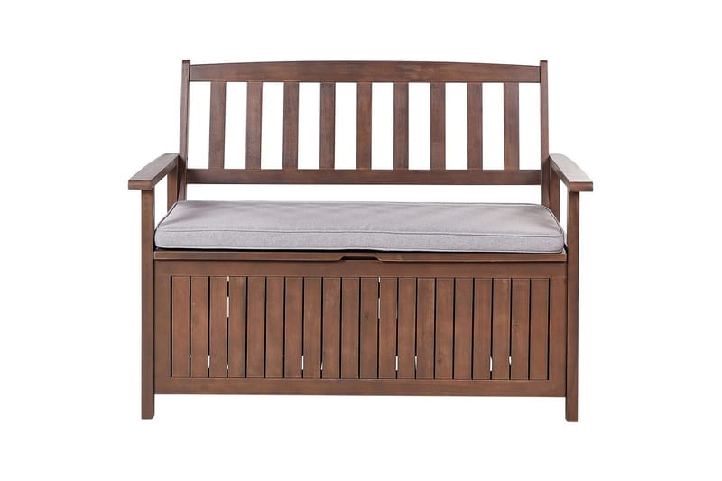 Trädgårdsbänk med dyna Beliani Sovana Mörk trä/vit, 120 cm Dark wood||Grey - Puutarhakalusteet - Ulkosohva & puutarhapenkki - Puutarhapenkki & ulkopenkki