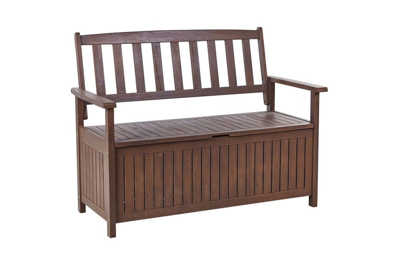 Trädgårdsbänk med dyna Beliani Sovana Mörk trä/vit, 120 cm Dark wood||Grey - Puutarhakalusteet - Ulkosohva & puutarhapenkki - Puutarhapenkki & ulkopenkki