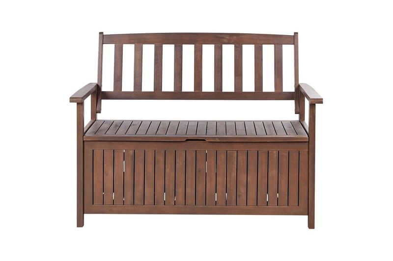 Tr ädgårdsbänk med dyna Beliani Sovana Mörk trä/vit, 120 cm Dark wood||Red - Puutarhakalusteet - Ulkosohva & puutarhapenkki - Puutarhapenkki & ulkopenkki