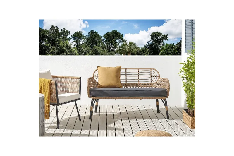 Trädgårdsbänk med dyna Beliani Pratello Natural||Beige||Grey||Black - Puutarhakalusteet - Ulkosohva & puutarhapenkki - Puutarhasohva