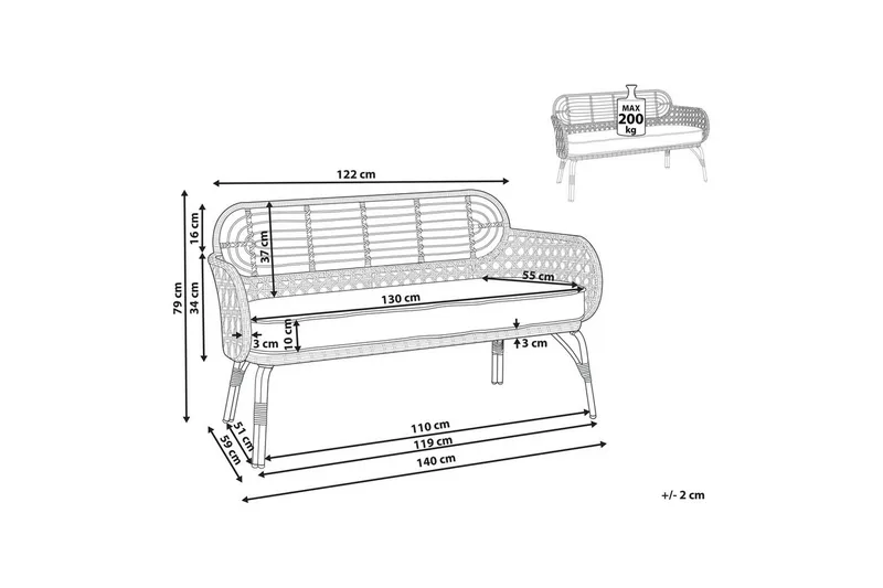 Trädgårdsbänk med dyna Beliani Pratello Natural||Beige||Grey||Black - Puutarhakalusteet - Ulkosohva & puutarhapenkki - Puutarhasohva