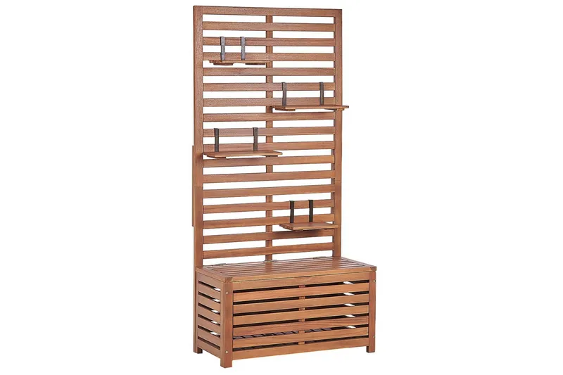 Trädgårdsbänk med väggpanel Beliani Matino Light wood - Puutarhakalusteet - Ulkosohva & puutarhapenkki - Puutarhapenkki & ulkopenkki