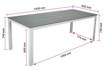 Tunis ulkoruokapöytä 140x90 cm, suorakulmainen - Valkoinen/Harmaa - Puutarhakalusteet - Terassipöydät - Ruokapöytä terassille