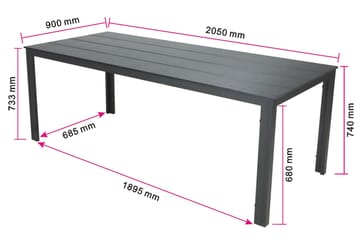 Tunis ulkoruokapöytä 205x90 cm, suorakulmainen - Musta/Musta - Puutarhakalusteet - Terassipöydät - Ruokapöytä terassille