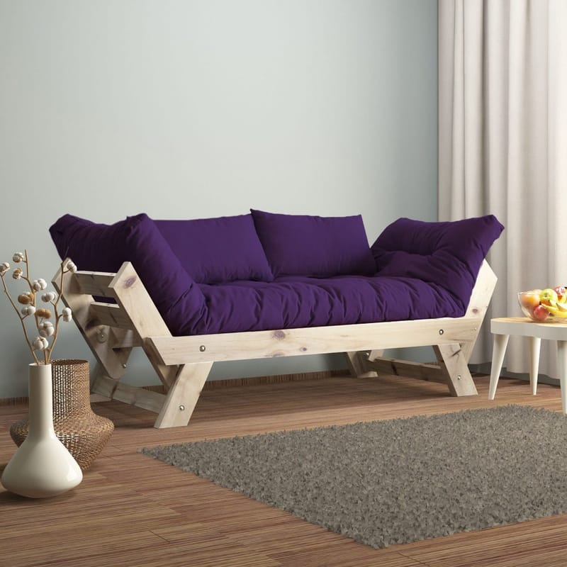 Zylar 2-istuttava taitettava vuodesohva kangasta puukehyksellä, Violetti|Beige