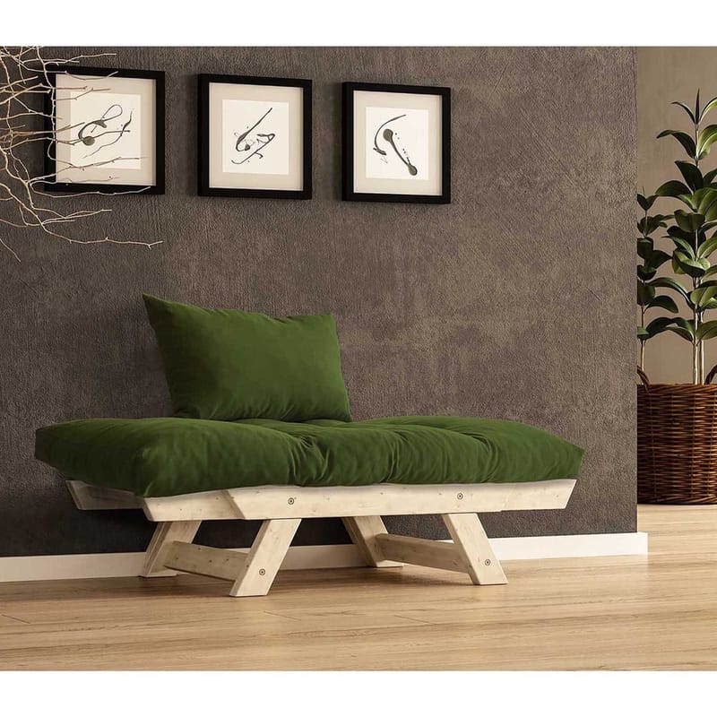 Zylar 2-istuttava taitettava vuodesohva puukehyksellä 75x140 cm pellavaa - Vihreä|Beige - Huonekalut - Sohva - Vuodesohva