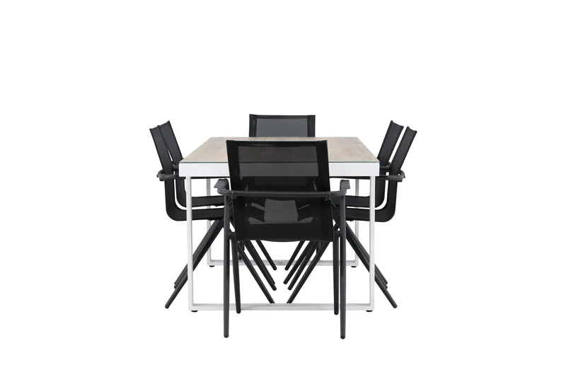 Merlo ruokailuryhmä 200 cm + 6 Alling-tuolia musta/valkoinen - Puutarhakalusteet - Ulkoryhmä - Ruokailuryhmät ulos