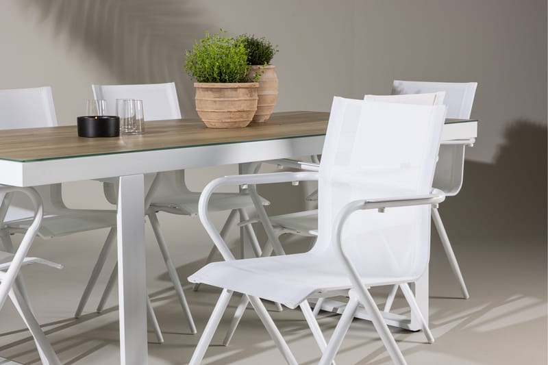 Merlo ruokailuryhmä 200 cm + 6 Alling-tuolia valkoinen - Puutarhakalusteet - Ulkoryhmä - Ruokailuryhmät ulos