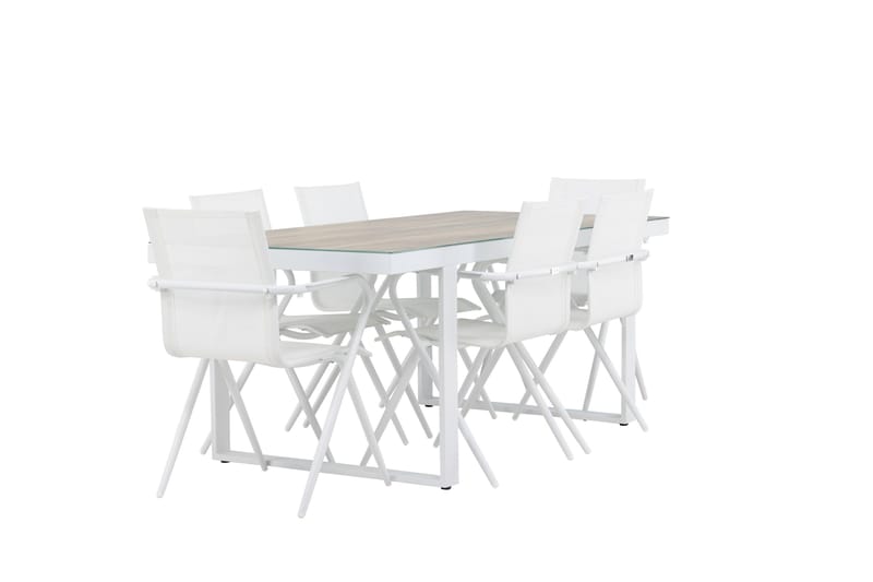 Merlo ruokailuryhmä 200 cm + 6 Alling-tuolia valkoinen - Puutarhakalusteet - Ulkoryhmä - Ruokailuryhmät ulos