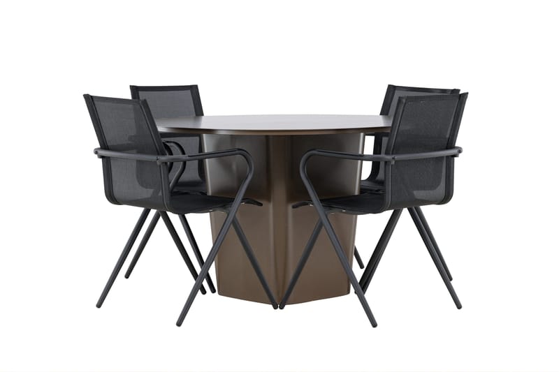 Santa Fe ruokailuryhmä pyöreä 120 cm + 4 Alling-tuolia musta/ruskea, undefined