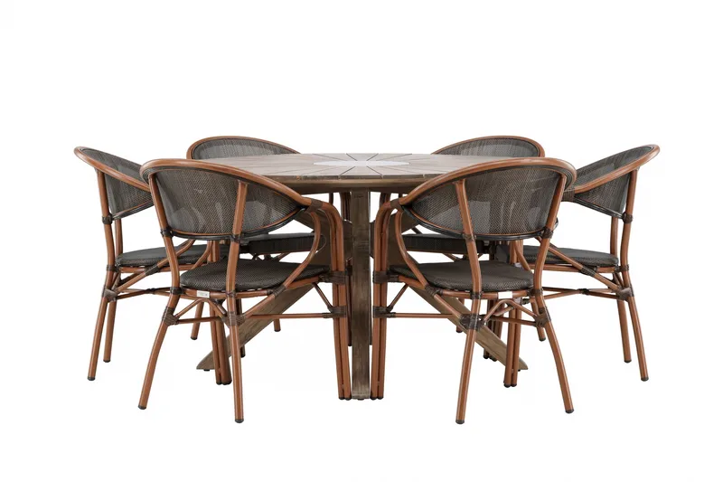 Rosario ruokailuryhmä pyöreä 140 cm + 6 Vila-tuolia musta/ruskea, undefined